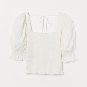 H&M white puff-sleeved smock blouse sz XS